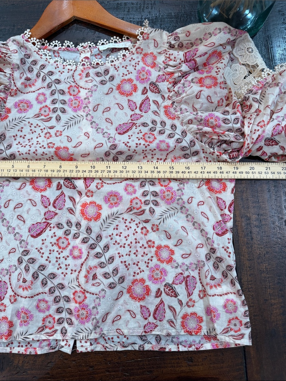 Karlie Boho Floral Paisley Lace Puff Sleeve Blouse M Pink - Picture 13 of 15